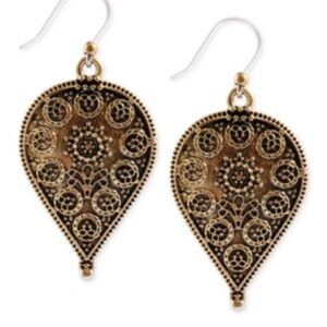 Lucky Brand Etched Teardrop Gold and Black Filigree Earrings
